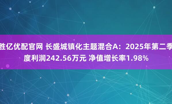 胜亿优配官网 长盛城镇化主题混合A：2025年第二季度利润242.56万元 净值增长率1.98%