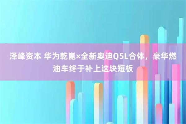 泽峰资本 华为乾崑×全新奥迪Q5L合体，豪华燃油车终于补上这块短板